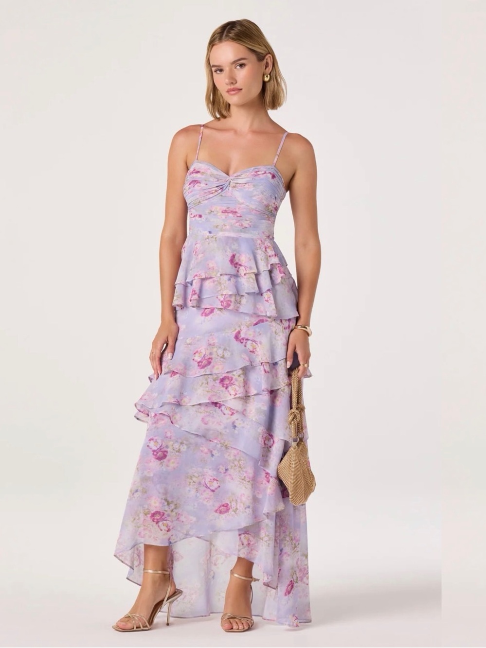 Coline Ruffle Chiffon Maxi Dress - Lilac floral / M